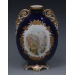 An English Porcelain two-handled  flattened ovoid vase, painted with Alpine house and bridge,