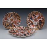 A pair of Derby shaped circular deep plates, pattern 16, decorated in he Imari palette, 21.