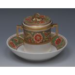 A Derby two-handled chocolate cup, cover and stand,