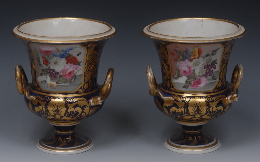 A pair of Derby two-handled campana shaped vases,