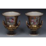A pair of Derby two-handled campana shaped vases,