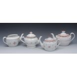 A New Hall type ovoid teapot and cover, pattern 309, decorated with flowerheads and leaves,