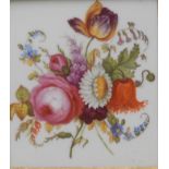 A Derby type rectangular porcelain plaque, painted by James Farnsworth, with rose, tulip,
