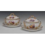 A pair of Derby lobed oval sauce tureens, covers and stands,