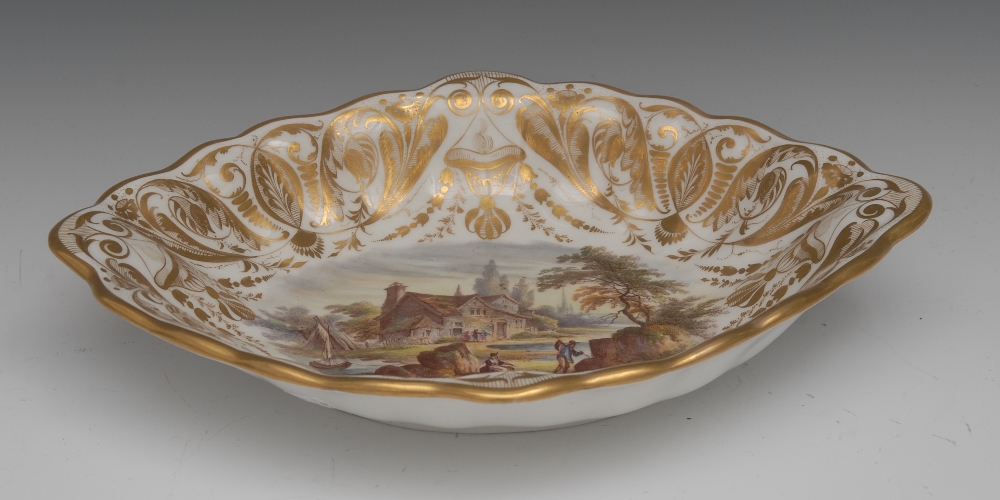 A Derby Named View lozenge shaped dish, painted with a scene,  In Kent,