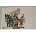 A Neapolitan porcelain figural group, The Farrier and His Boy,