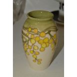 A Moorcroft ovoid vase, tube lined with mimosa, on a cream ground,