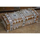 An Anglo-Indian Vizagapatam ivory and sandalwood domed rectangular box, hinged cover,
