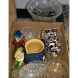 A large cut glass vase;  a Murano glass clown;  a Denby jug;  other glassware;  etc.