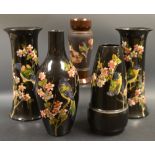 A pair of Bretby Art Pottery Chinoisere pattern cylinder vases,