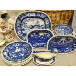 A Copeland Spode's Tower pattern blue and white dinner service, comprising six dinner plates,