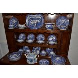 A Burleigh Ware Willow pattern part dinner and tea service comprising of a teapot, coffee pot,