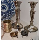 Metalware - a pair of Walker and Hall Sheffield silver plated candlesticks,