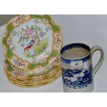 A set of six Coalport pattern Z3135 dessert plates;  a large Pearlware mug, c.