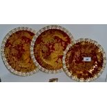 A Royal Crown Derby Red Aves pattern dinner plate, heraldic border, printed mark, first;  another,