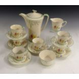 A Crown Devon Fieldings coffee service for six, comprising coffee pot and cover, six coffee cups,
