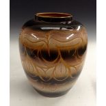 A large Poole Pottery Delphis ovoid vase, banded in tones of black, pink, orange and white,