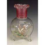 A 19th century Stourbridge glass three-footed vase,