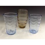 A near pair of Whitefriars wave-ribbed sapphire tumbler vases, pattern number 8473,