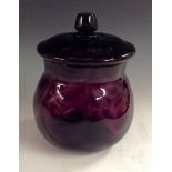 A Webb amethyst Venetian Ripple covered ovoid jar, tapering ovoid finial, 17cm high, c.