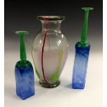 A large Art Glass baluster vase, applied green glass moulded decoration to sides,