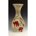 A Cobridge square baluster vase, decorated with red poppies on a mottled cream ground, 30cm high,