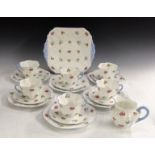 A Shelley Dainty shape tea service, for six, decorated with pansies, forget-me-nots and roses,