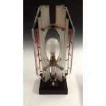 An unusual Art Deco chrome mounted table lamp, with four canted glass panels frosted and engraved,