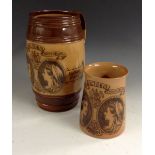 A Doulton Lambeth salt glazed stoneware ovoid jug, transfer printed in brown on a buff ground,
