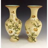A pair of Doulton Lambeth Slaters Patent baluster vases, flared everted necks,