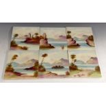 Tiles - a set of six square tiles, naively painted with Italian scenes,