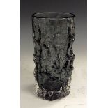 A Whitefriars pewter textured cylindrical bark texture vase, designed by Geoffrey Baxter, 15cm high,