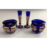 A pair of Bohemian Bristol Blue tapering bud vases,