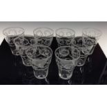 A set of eight Art Deco Orrefors glass tumblers, engraved with stylised clouds,