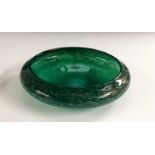 An Art Deco Strathearn green glass compressed bowl, swirling aventurine inclusions,