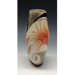 A Black Ryden slender ovoid vase, decorated in black and orange with stylised shells and flowers,