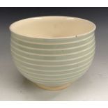Keith Murray - a Wedgwood globular planter, horizontally banded with pastel green bands,  incised,