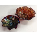 An American Fenton amethyst Carnival glass Peacock Tail dish,