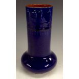 An unusual Langley Mill compressed ovoid vase, the cylindrical elongated neck applied in low