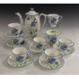 An Art Deco Delphine coffee set for six, comprising sugar and cream,
