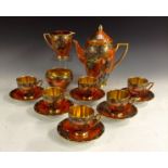 A Carlton Ware Paradise Bird and Tree coffee service, for six, comprising six cups, saucers,