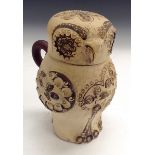 A Leonard Stockley Weymouth Pottery owl jug, in the Staffordshire Ozzie style, impressed decoration,