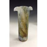 An Art Deco Czechoslovakian frosted cylindrical glass vase, triform rim,