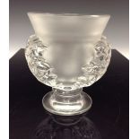 A Lalique St Cloud frosted pedestal vase, the sides moulded with acanthus leaves, circular foot,
