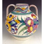 A Poole Carter Stabler Adams two-handled ovoid vase, painted in the typical colours,