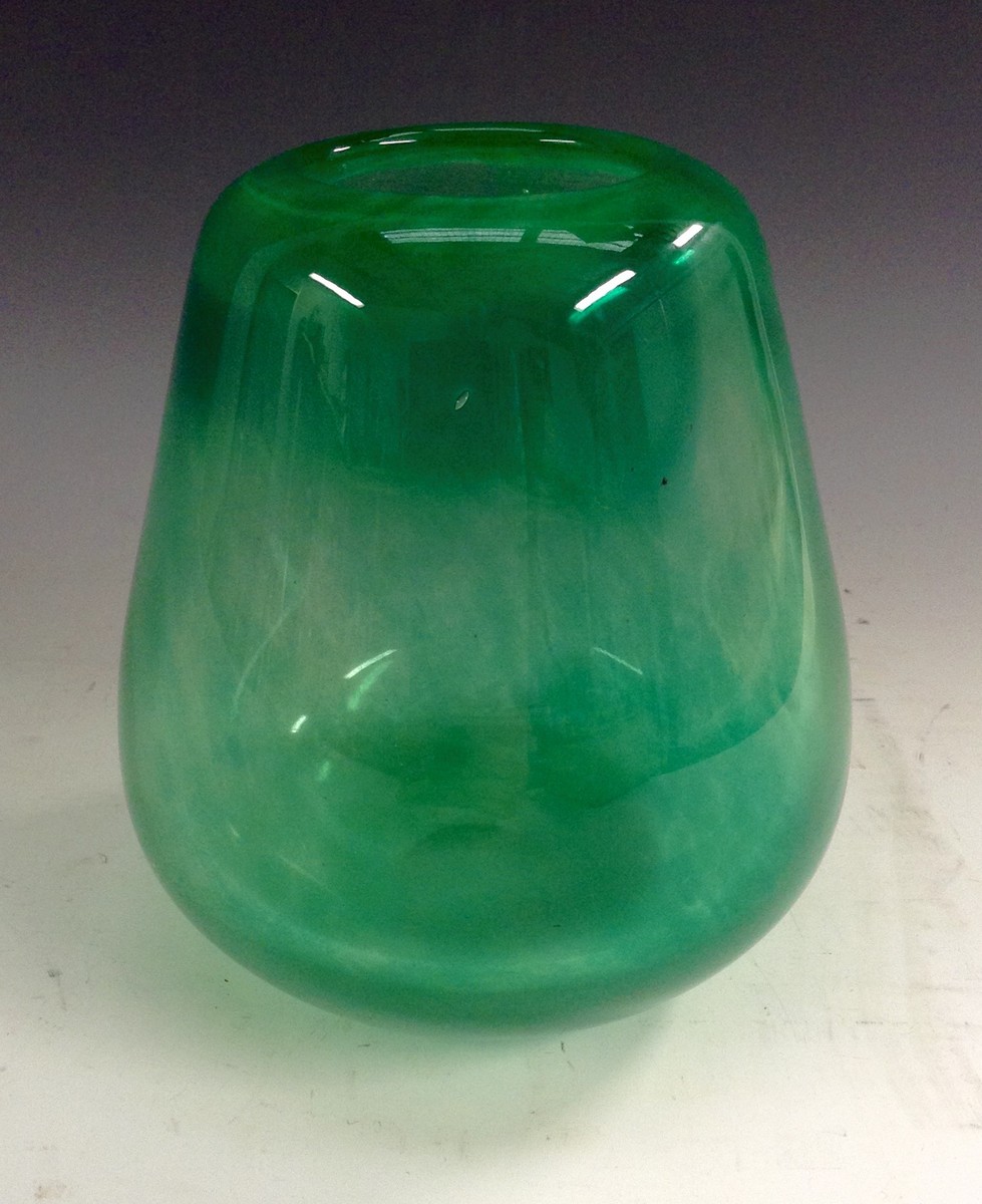 A King's Lynn tapering ovoid vase, cased green glass in clear, 15cm high, c.