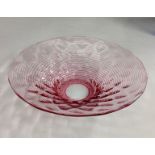 An Art Deco Stevens and Williams diamond moulded glass bowl, concentric cranberry trailing,