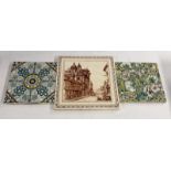 Tile - a Mintons China Works dust pressed square tile, printed in brown with Old Houses in Rouen,