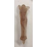 An Art Deco frosted pink pressed glass figure of a scantily clad woman, possibly Lalique, c.