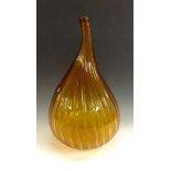 A large Salviati amber glass onion vase, ribbed sides, slender neck, signed Salviati 2004 to base,